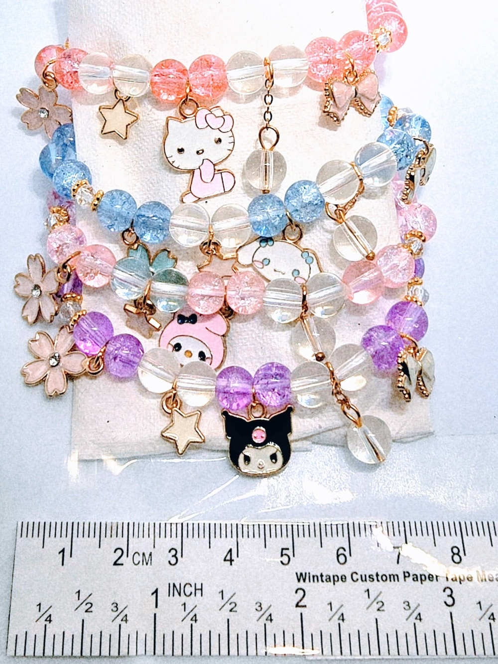 Hello Kitty Beaded Bracelet Stack- Pink, Blue, Purple